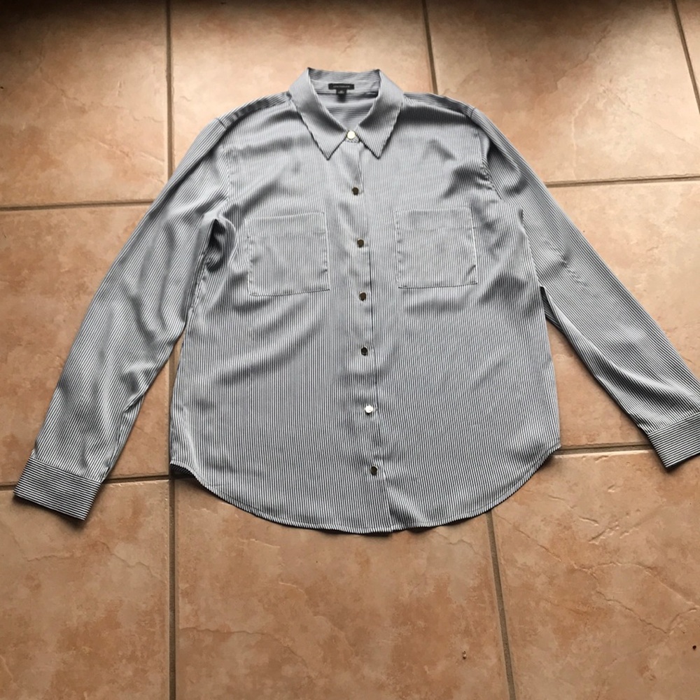 Ann Taylor Striped Crepe Button Down Blouse